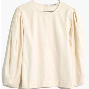 New! Madewell Lighthouse Crepe Pleated Puff-Sleeve Blouse XXL